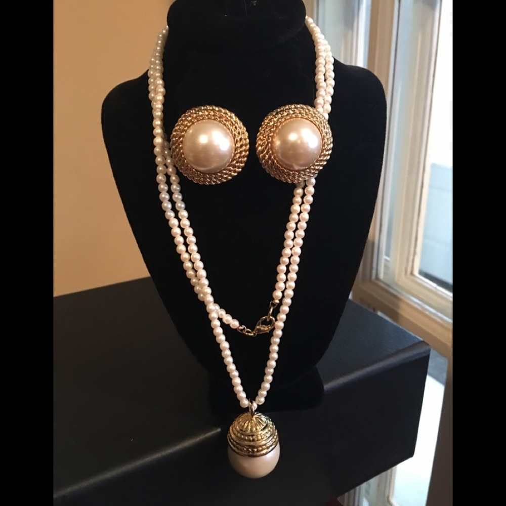2 pc - “Pearls “ & Goldtone Earring & Necklace Set